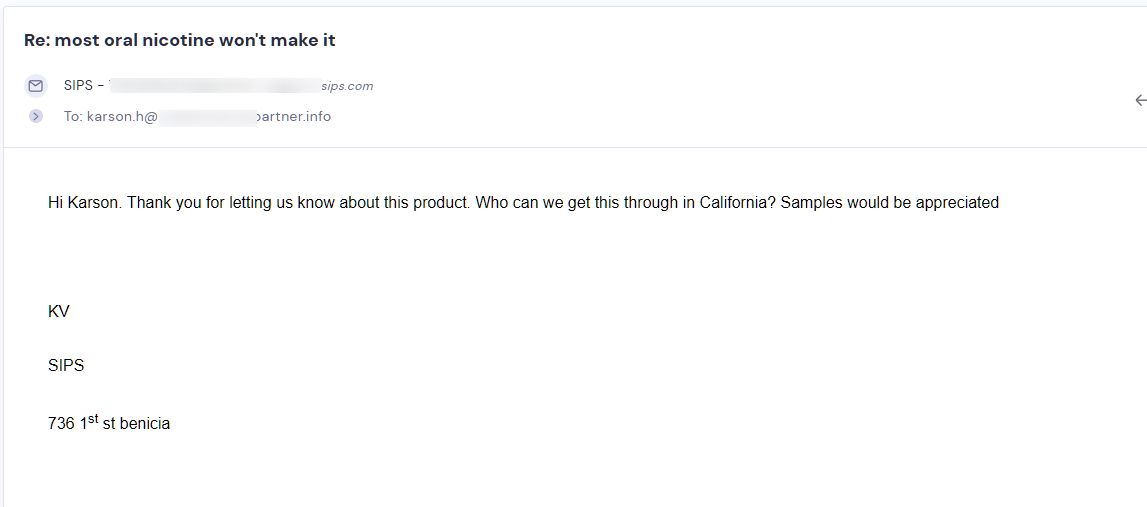 Retailer reply from Sesh Products